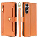 For Realme C65 4G Sheep Texture Cross-body Zipper Wallet Leather Phone Case(Orange)