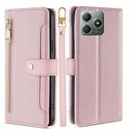 For Realme C61 4G Sheep Texture Cross-body Zipper Wallet Leather Phone Case(Pink)