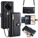 For Realme 14 Pro 5G Global Sheep Texture Cross-body Zipper Wallet Leather Phone Case(Black)