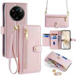 For Realme 14 Pro 5G Global Sheep Texture Cross-body Zipper Wallet Leather Phone Case(Pink)