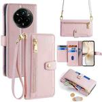 For Realme 14 Pro+ 5G Sheep Texture Cross-body Zipper Wallet Leather Phone Case(Pink)
