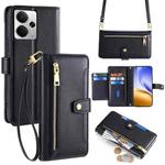 For Realme 14 5G Global Sheep Texture Cross-body Zipper Wallet Leather Phone Case(Black)