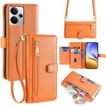 For Realme 14 5G Global Sheep Texture Cross-body Zipper Wallet Leather Phone Case(Orange)