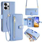 For Realme 14 5G Global Sheep Texture Cross-body Zipper Wallet Leather Phone Case(Blue)
