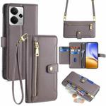 For Realme 14 5G Global Sheep Texture Cross-body Zipper Wallet Leather Phone Case(Grey)