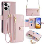 For Realme 14 5G Global Sheep Texture Cross-body Zipper Wallet Leather Phone Case(Pink)