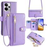 For Realme 14 5G Global Sheep Texture Cross-body Zipper Wallet Leather Phone Case(Purple)