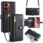 For Realme P3 Ultra 5G Sheep Texture Cross-body Zipper Wallet Leather Phone Case(Black)