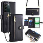For Realme C71 4G Sheep Texture Cross-body Zipper Wallet Leather Phone Case(Black)