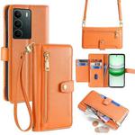 For Realme C71 4G Sheep Texture Cross-body Zipper Wallet Leather Phone Case(Orange)