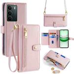 For Realme C71 4G Sheep Texture Cross-body Zipper Wallet Leather Phone Case(Pink)