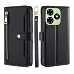 For Tecno Spark Go 2024 Lite Sheep Texture Cross-body Zipper Wallet Leather Phone Case(Black)