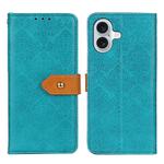 For iPhone 16 Plus European Floral Embossed Leather Phone Case(Blue)