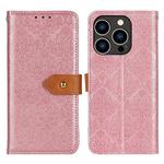 For iPhone 16 Pro European Floral Embossed Leather Phone Case(Pink)