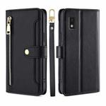 For Sharp Aqous Wish3 Lite Sheep Texture Cross-body Zipper Wallet Leather Phone Case(Black)