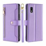 For Sharp Aqous Wish3 Lite Sheep Texture Cross-body Zipper Wallet Leather Phone Case(Purple)