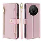 For Sharp Aquos R8 Pro SH-51 Lite Sheep Texture Cross-body Zipper Wallet Leather Phone Case(Pink)