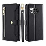 For Sharp Aquos R8 SH-52D Lite Sheep Texture Cross-body Zipper Wallet Leather Phone Case(Black)