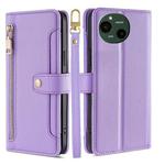 For Sharp Aquos R9 Sheep Texture Cross-body Zipper Wallet Leather Phone Case(Purple)