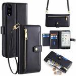 For Sharp Basio Active3 Sheep Texture Cross-body Zipper Wallet Leather Phone Case(Black)