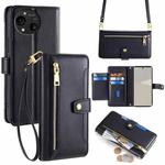 For Sharp Aquos R10 Sheep Texture Cross-body Zipper Wallet Leather Phone Case(Black)