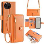 For Sharp Aquos R10 Sheep Texture Cross-body Zipper Wallet Leather Phone Case(Orange)