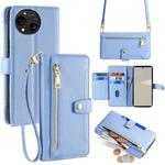 For Sharp Aquos R10 Sheep Texture Cross-body Zipper Wallet Leather Phone Case(Blue)