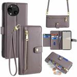 For Sharp Aquos R10 Sheep Texture Cross-body Zipper Wallet Leather Phone Case(Grey)