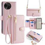 For Sharp Aquos R10 Sheep Texture Cross-body Zipper Wallet Leather Phone Case(Pink)