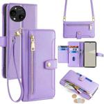 For Sharp Aquos R10 Sheep Texture Cross-body Zipper Wallet Leather Phone Case(Purple)