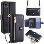 For Sharp Aqous wish5 Sheep Texture Cross-body Zipper Wallet Leather Phone Case(Black)