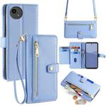 For Sharp Aqous wish5 Sheep Texture Cross-body Zipper Wallet Leather Phone Case(Blue)