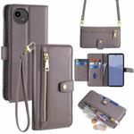 For Sharp Aqous wish5 Sheep Texture Cross-body Zipper Wallet Leather Phone Case(Grey)