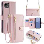 For Sharp Aqous wish5 Sheep Texture Cross-body Zipper Wallet Leather Phone Case(Pink)