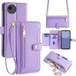 For Sharp Aqous wish5 Sheep Texture Cross-body Zipper Wallet Leather Phone Case(Purple)