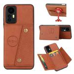 For Xiaomi Redmi Note 12S 4G Double Buckle Card Slots Magnetic Phone Case(Brown)