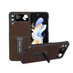 For Samsung Galaxy Z Flip4 Carbon Fiber Texture Protective Phone Case with Holder(Dark Brown)