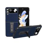 For Samsung Galaxy Z Flip4 Carbon Fiber Texture Protective Phone Case with Holder(Dark Blue)