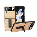 For Samsung Galaxy Z Flip4 Carbon Fiber Texture Protective Phone Case with Holder(Gold)