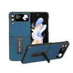 For Samsung Galaxy Z Flip3 5G Genuine Leather Litchi Texture Phone Case with Holder(Blue)