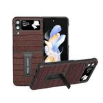 For Samsung Galaxy Z Flip4 Crocodile Texture Genuine Leather Phone Case with Holder(Brown)