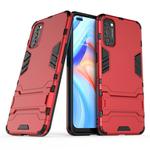 For OPPO Reno4 PC + TPU Shockproof Protective Case with Holder(Red)