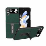 For Samsung Galaxy Z Flip4 Cross Texture Genuine Leather Phone Case with Holder(Green)
