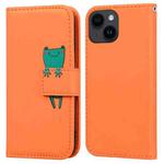 For iPhone 14 Plus Cartoon Buckle Horizontal Flip Leather Phone Case(Orange)