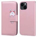 For iPhone 14 Plus Cartoon Buckle Horizontal Flip Leather Phone Case(Pink)