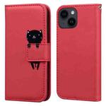For iPhone 14 Plus Cartoon Buckle Horizontal Flip Leather Phone Case(Red)