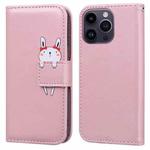 For iPhone 14 Pro Cartoon Buckle Horizontal Flip Leather Phone Case(Pink)