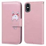 For iPhone X / XS Cartoon Buckle Horizontal Flip Leather Phone Case(Pink)