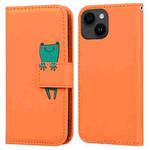 For iPhone 15 Plus Cartoon Buckle Horizontal Flip Leather Phone Case(Orange)