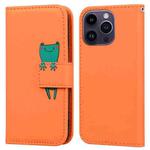 For iPhone 15 Pro Cartoon Buckle Horizontal Flip Leather Phone Case(Orange)